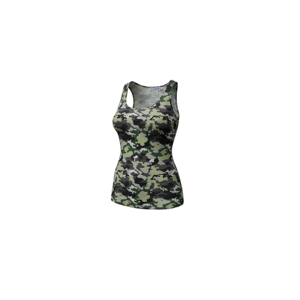 Ingear Tank Top Womens S/M Green Camo  Sleeveless Scoop Neck Stretch LLW425